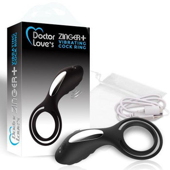 Doctor Love Zinger+ Vibrating Rechargeable Cock Ring Black Best Sex Toy For Men