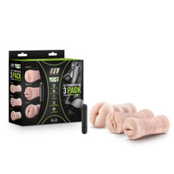 M For Men 3 Pk Vibrating Self Lubricating Stroker Sleeve Kit Vanilla by Blush Novelties