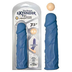 The Great Extender 1st Silicone Vibrating Sleeve 7.5 In Blue Men Sex Toys