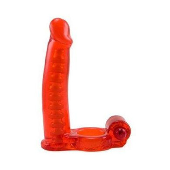 Double Penetrator C Ring With Bendable Dildo Red Men Sex Toys