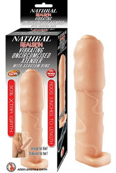 Natural Realskin Vibrating Uncircumcised Xtender Scrotum Ring Beige Best Sex Toy For Men
