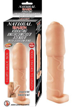 Natural Realskin Vibrating Uncircumcised Xtender Scrotum Ring Beige by NassToys