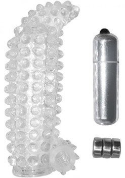 Studded Cock Teaser Penis Extension With Bullet Vibrator Clear