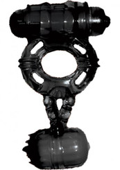 The Macho Stallions Double Penis And Ball Ring With Clitoral Tickler Silicone Waterproof Black by NassToys