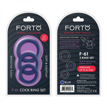 Forto F-61: 3 Piece C-ring Set 100% Silicone (1.2in, 1.38in 1.57in) Blue by Vvole LLC