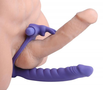 Double Delight Dual Penetration Vibrating Rabbit C Ring Male Sex Toys