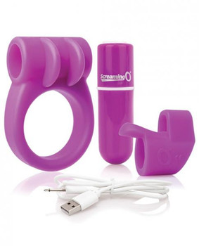 Screaming O Charged Combo Kit #1 C Ring & Finger Sleeve Purple Sex Toy