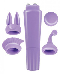 Intense Clit Teaser Kit Purple Mini Massager with 4 Heads Adult Sex Toy
