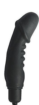Silicone Ribbed Vibrating Penis Black Sex Toys