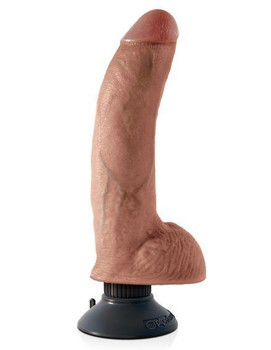 King Cock Vibrating Dildo with Balls 9 inches Tan Adult Toy