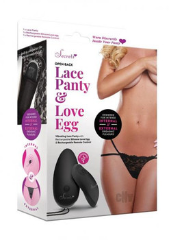 Secret Open Back Lace Panty Egg Black Sex Toy