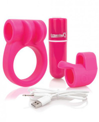 Charged Combo Kit 1 Cock Ring & Finger Sleeve Pink Sex Toys