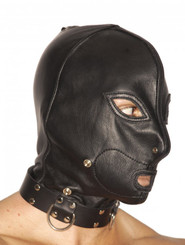 Leather Hood with Zipper Mouth