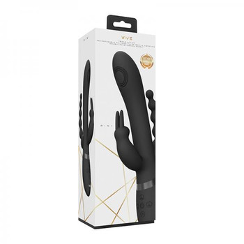 Vive - Rini Rechargeable Pulse-wave Triple-motor Silicone Rabbit - Black Adult Toys