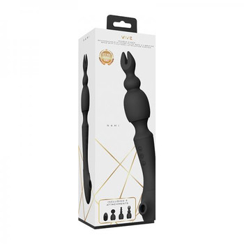 Vive - Nami Rechargeable Pulse-wave Double-ended Silicone Wand With Interchangeable Sleeves - Black Best Sex Toys