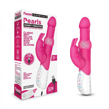Rabbit Essentials Pearls Rabbit Vibrator Hot Pink Adult Sex Toy