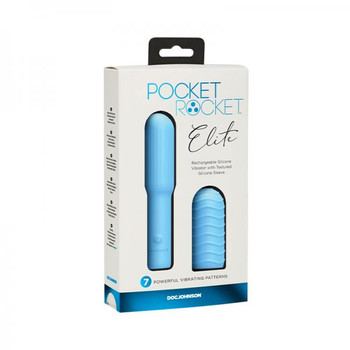 Pocket Rocket Elite Rechargeable Bullet With Removable Sleeve Sky Blue by Doc Johnson