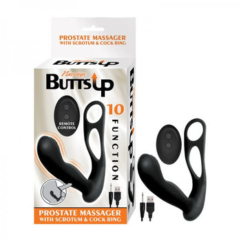 Butts Up Prostate Massager With Scrotum & Erection Ring Black by NassToys