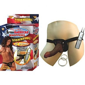 Afro American Whoppers Vibrating Dong w/ Strap-On Harness Adult Sex Toys