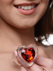 Red Heart Gem Glass Anal Plug - Medium