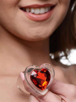 Red Heart Gem Glass Anal Plug - Medium by Booty Sparks