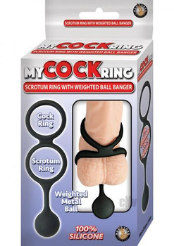 My Erection Ring Scrotum Ring With Weighted Ball Banger Silicone Black by NassToys