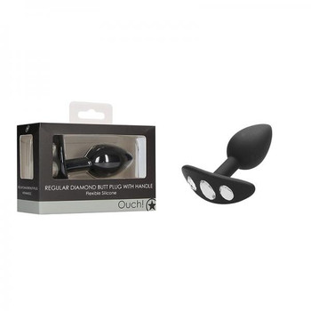Ouch! Regular Diamond Butt Plug With Handle - Black by Shots