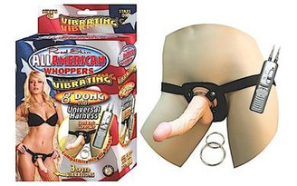 All American Whoppers Vibrator 8 inch Dong W/Harness Flesh by NassToys