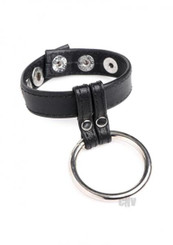 Cg Leather/steel Penis And Ball Ring Black