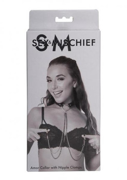 Sandm Amor Collar W/nipple Clamps Blk/slv