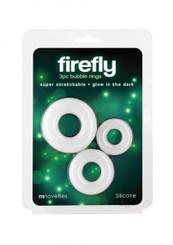 Firefly Glow In The Dark Bubble Penis Rings - White, Pack Of 3