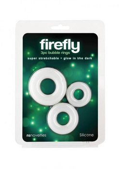 Firefly Glow In The Dark Bubble Penis Rings - White, Pack Of 3