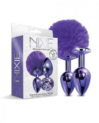 Nixie Metal Butt Plug Set Pom And Jewel-inlaid Metallic Purple