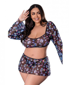 Hazy Dayz Shrooms Crop Top W/skirt & Thong - Black Qn by Blush