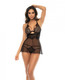 Lace Long Line Underwire Bra W/removable Skirt & Thong Panty Black L/xl