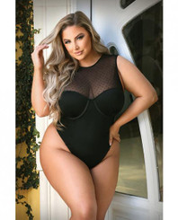 Curve Raven High-neck Bodysuit With Back Cutout And Snap Closure Black 1x/2x