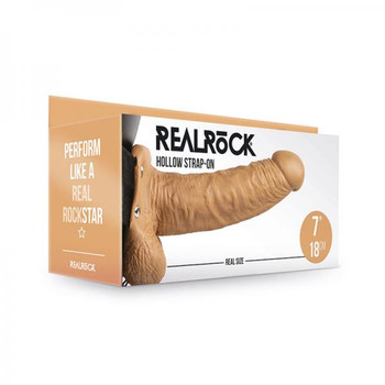 Realrock Hollow Strap On With Balls 7 In. Mocha