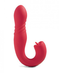 Joi App Controlled Thrusting G-spot Vibrator & Clit Licker - Red