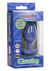 Cheeky Glow In The Dark Vibrating Butt Plug - Large Blue