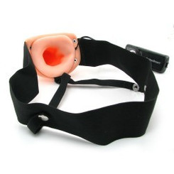 6" Vibrating Hollow Strap On - Beige by Pipedream