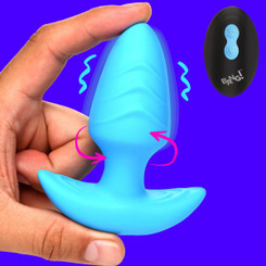 Rotating and Vibrating Silicone Butt Plug - Blue by Bang!
