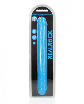 Realrock Glow In The Dark Double Dong 15 In. Dual-ended Dildo Neon Blue