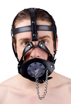Plug It Up Leather Head Harness with Mouth Gag Sex Toys