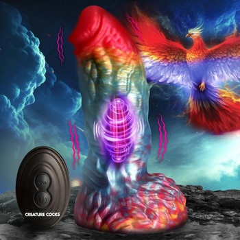 Rainbow Phoenix Vibrating Silicone Dildo with Remote by Creature Dildos
