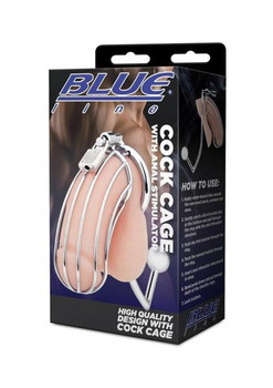 Blue Line Metal Chastity Cage With Anal Stimulator