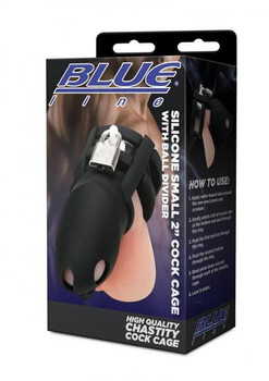 Blue Line 2" Silicone Mini Chastity Cage With Ball Divider - Black