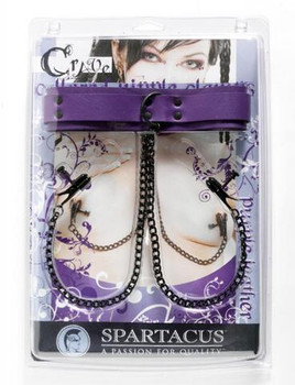Purple Collar with Black Nipple Clamps Sex Toys