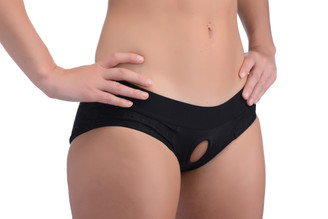 Lace Envy Black Crotchless Panty Harness - S-M by Strap U