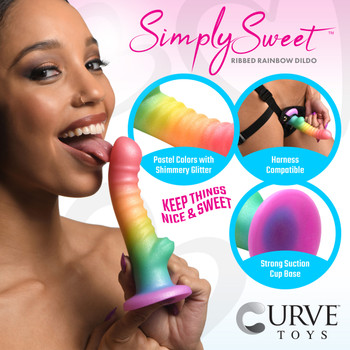 Ribbed Rainbow Silicone Dildo by Simply Sweet