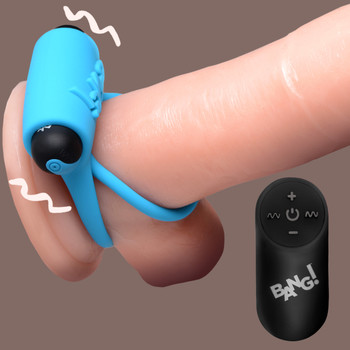 Remote Control 28X Vibrating Erection Ring and Bullet - Blue by Bang!